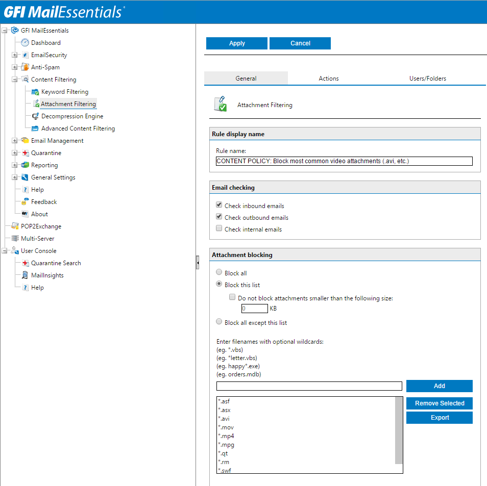 Email content policy enforcement